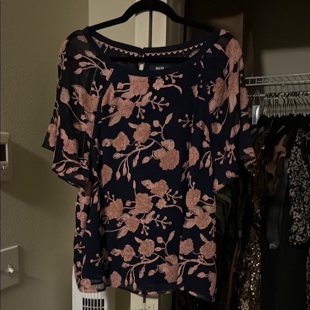 Navy and Pink Floral Blouse